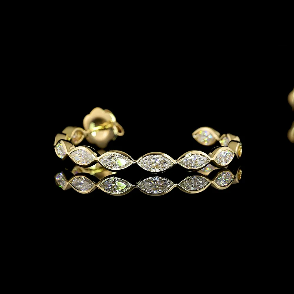 14K Yellow Gold 3.13 Carat Marquise Cut Lab Diamond C-Hoop Earrings with East-West Bezel Setting - E-F Color VS1 Clarity - Covaloro Fine Jewelry - Image 4