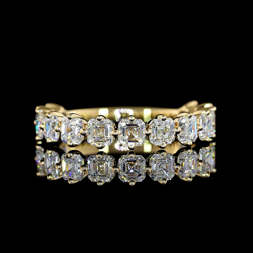 14K Yellow Gold 3/4 Eternity Band with 13 Asscher Cut Lab Diamonds - 1.97 Carat Total Weight, E-F Color, VS Clarity - Covaloro Fine Jewelry