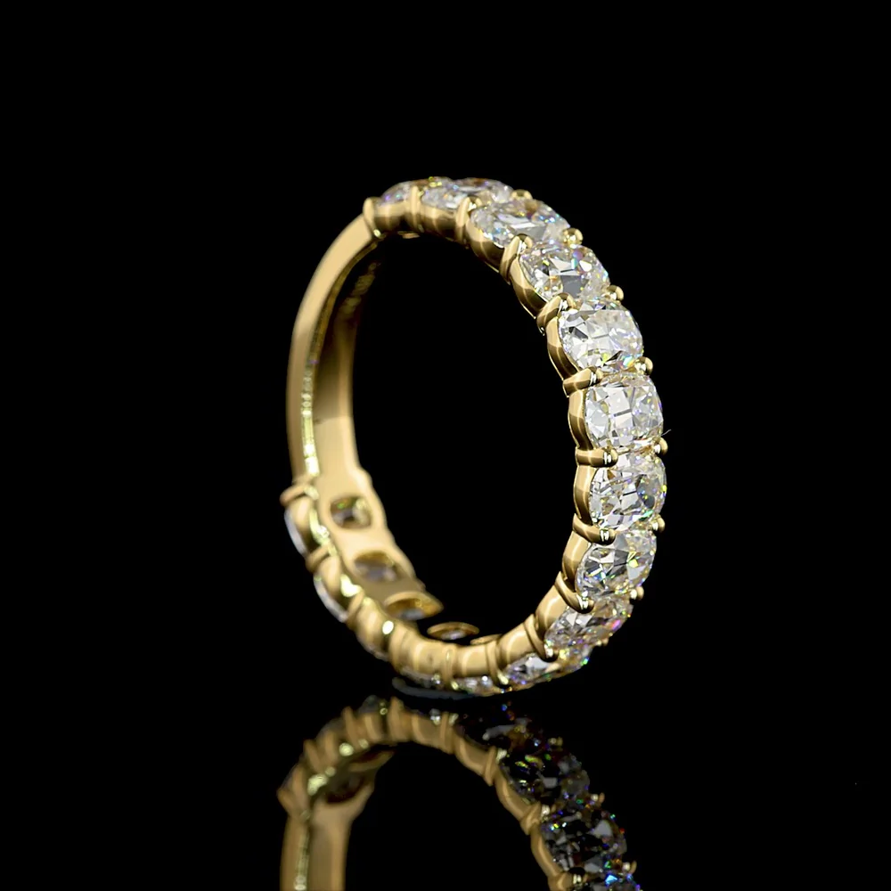 14K Yellow Gold 3/4 Eternity Band with 15 Antique Cushion Cut Lab Diamonds - 2.97 Carat Total Weight, E-F Color, VS Clarity - Covaloro Fine Jewelry - Image 3