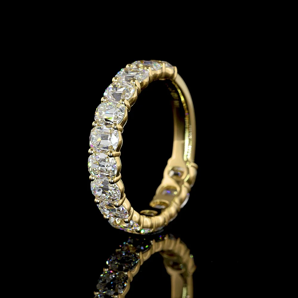 14K Yellow Gold 3/4 Eternity Band with 15 Antique Cushion Cut Lab Diamonds - 2.97 Carat Total Weight, E-F Color, VS Clarity - Covaloro Fine Jewelry - Image 4