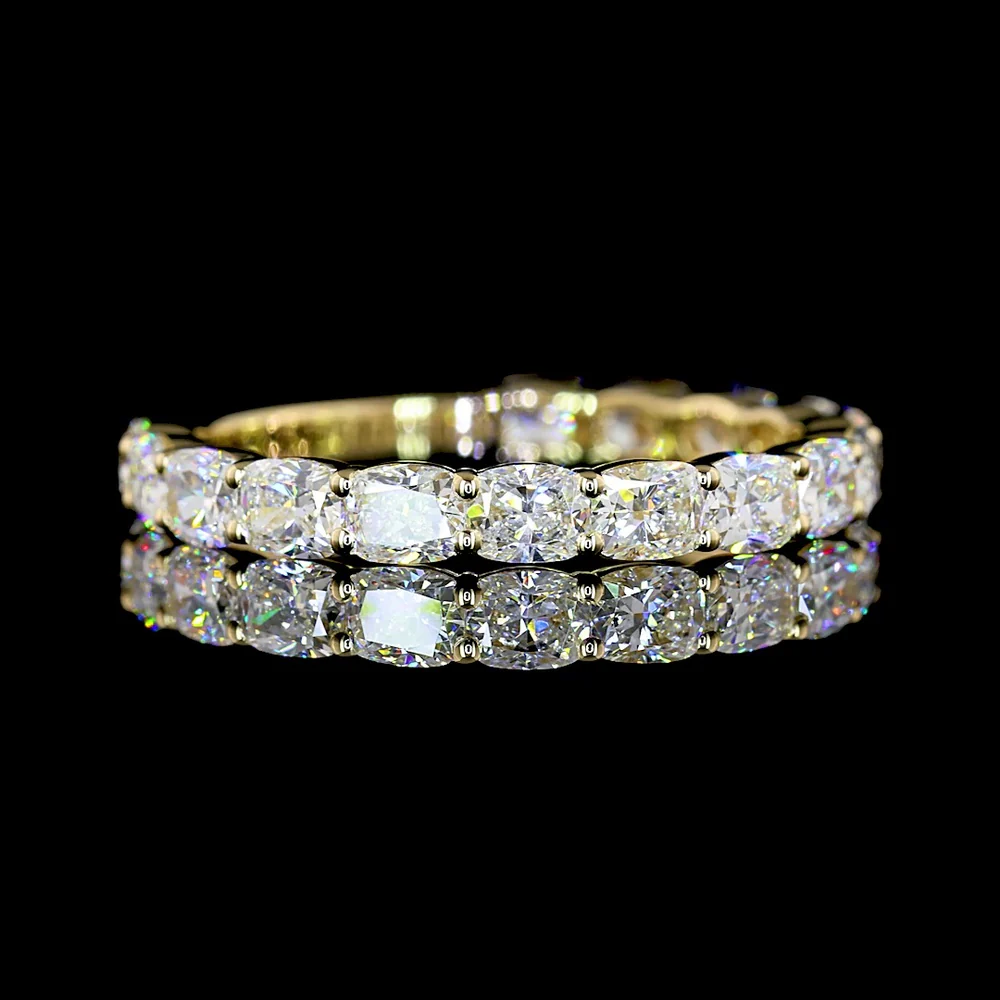 14K Yellow Gold 3/4 Eternity Band with 15 Cushion Brilliant Cut Lab Diamonds - E-F Color VS Clarity - 1.64 Carat Total Diamond Weight - Covaloro Fine Jewelry