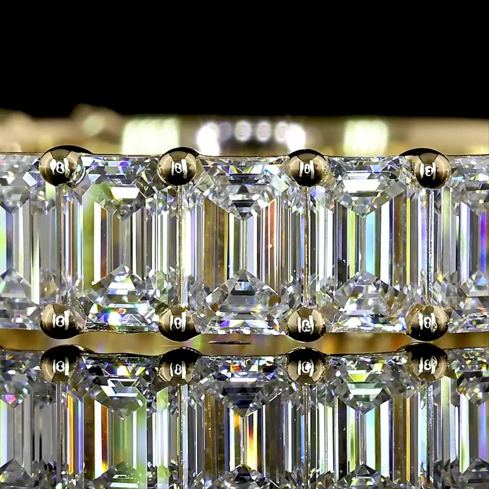 14K Yellow Gold 3/4 Eternity Band with 19 Prong Set Emerald Cut Lab Diamonds - 2.58 Carats Total Diamond Weight - Covaloro Fine Jewelry - Image 2