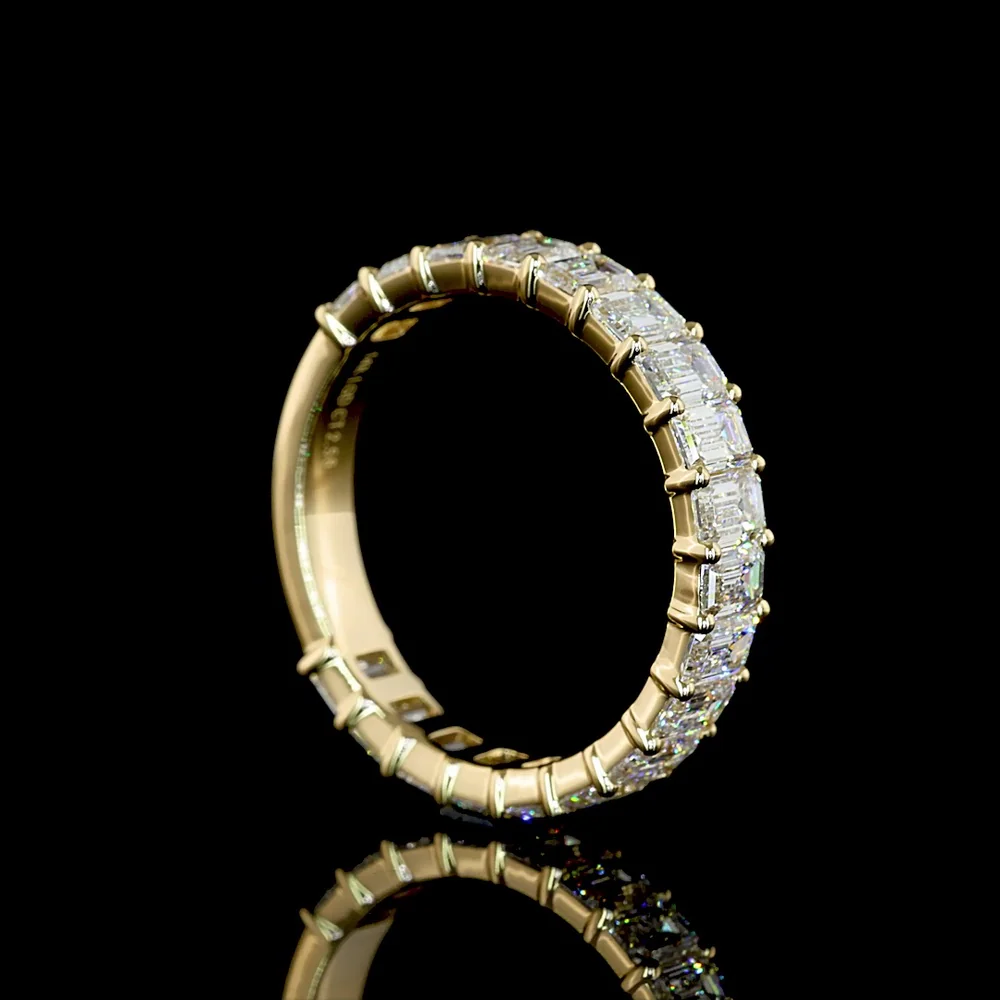14K Yellow Gold 3/4 Eternity Band with 19 Prong Set Emerald Cut Lab Diamonds - 2.58 Carats Total Diamond Weight - Covaloro Fine Jewelry - Image 3