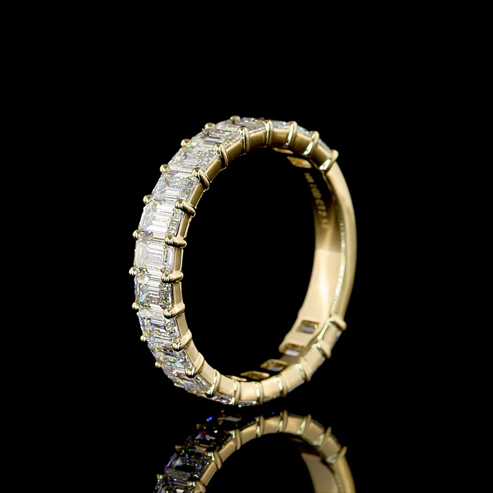 14K Yellow Gold 3/4 Eternity Band with 19 Prong Set Emerald Cut Lab Diamonds - 2.58 Carats Total Diamond Weight - Covaloro Fine Jewelry - Image 4