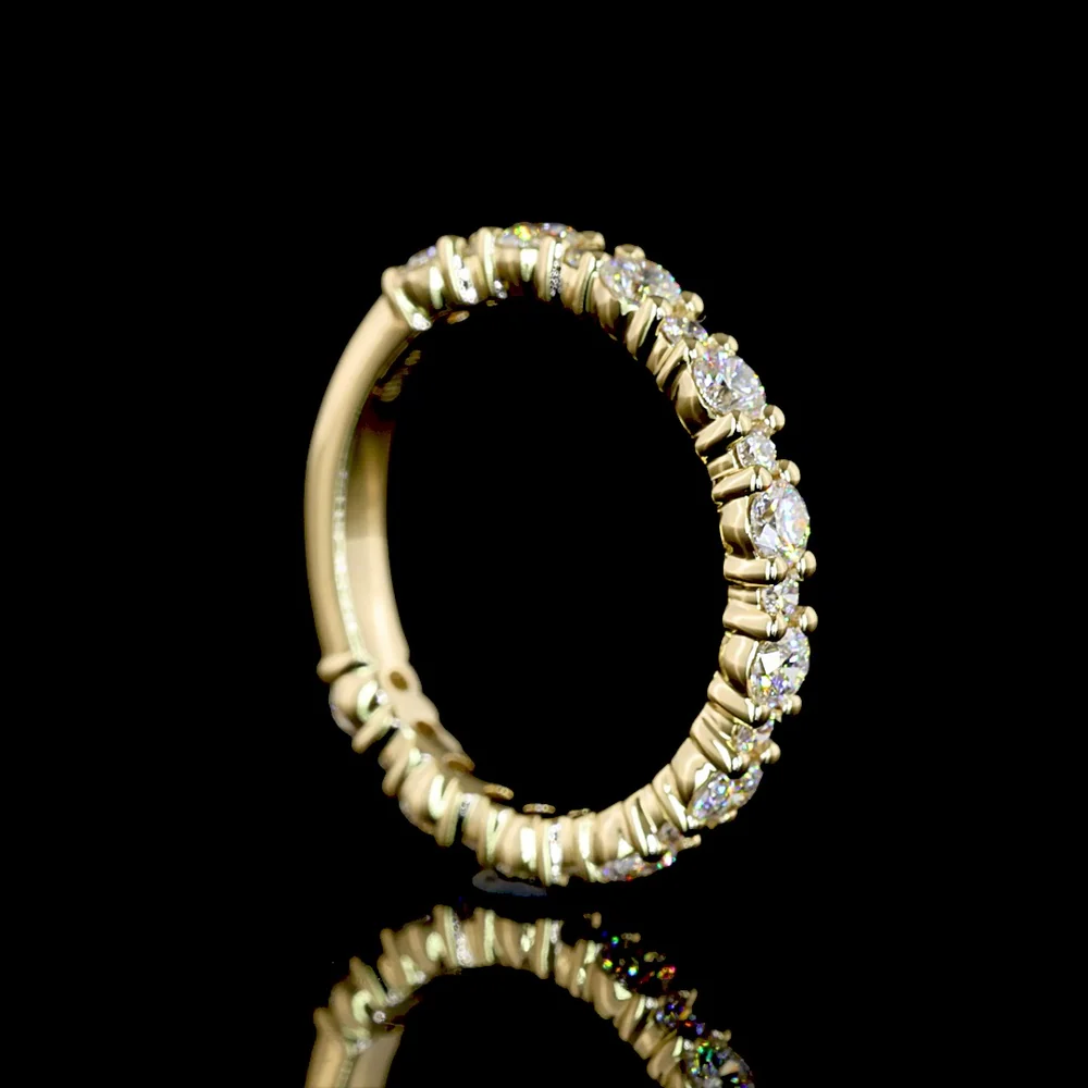 14K Yellow Gold 3/4 Eternity Band with 21 Round Brilliant Cut Lab Diamonds - 0.74 Carat Total Weight, E-F Color, VS Clarity - Covaloro Fine Jewelry - Image 3
