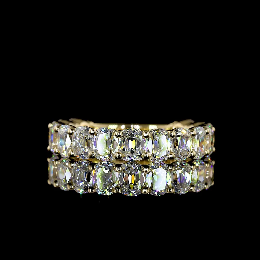 14K Yellow Gold 3/4 Eternity Band with Antique Cushion Cut Lab Diamonds - 3.24 Carats Total Diamond Weight - Covaloro Fine Jewelry