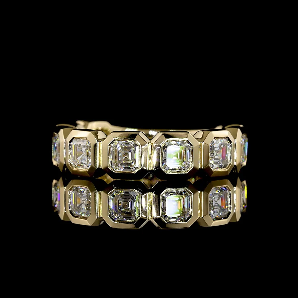 14K Yellow Gold 3/4 Eternity Band with Bezel Set Asscher Cut Lab Diamonds - 2.27 Carat Total Weight - Covaloro Fine Jewelry