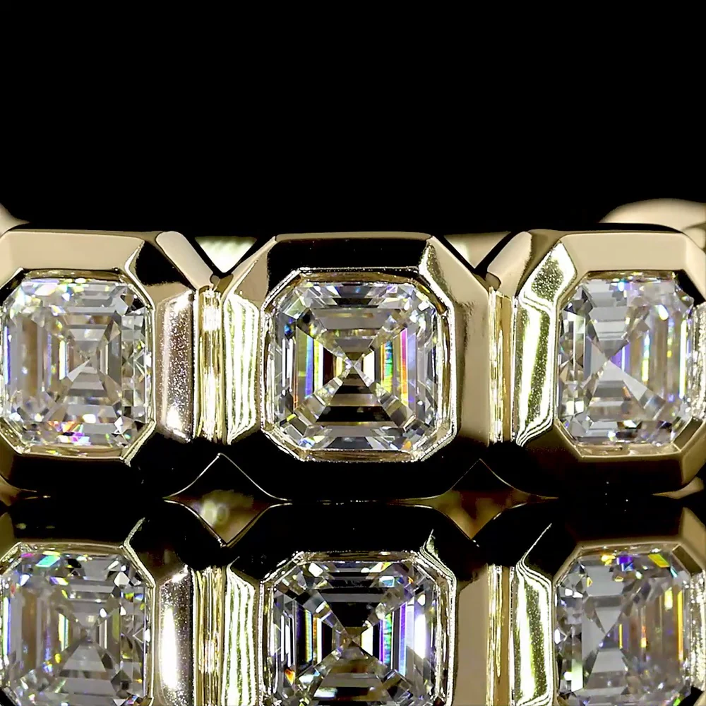 14K Yellow Gold 3/4 Eternity Band with Bezel Set Asscher Cut Lab Diamonds - 2.27 Carat Total Weight - Covaloro Fine Jewelry - Image 2