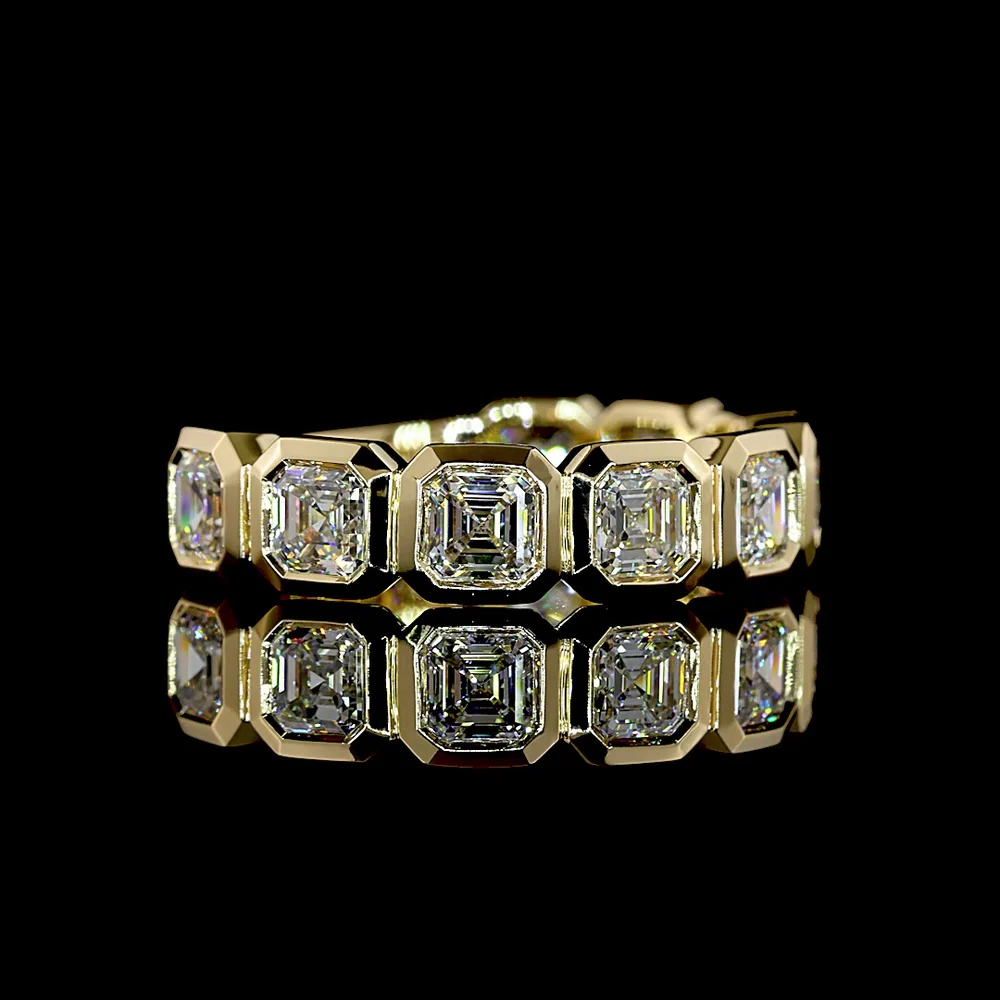 14K Yellow Gold 3/4 Eternity Band with Bezel Set Asscher Cut Lab Diamonds - 2.94 Carats Total Diamond Weight - Covaloro Fine Jewelry