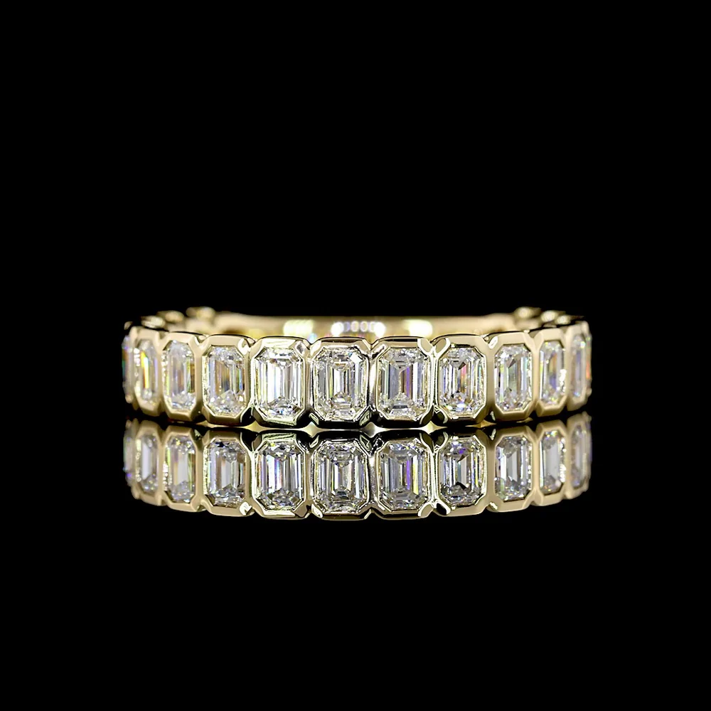 14K Yellow Gold 3/4 Eternity Band with Bezel Set Emerald Cut Lab Diamonds - 0.94 Carats Total Diamond Weight, E-F Color, VS Clarity - Covaloro Fine Jewelry