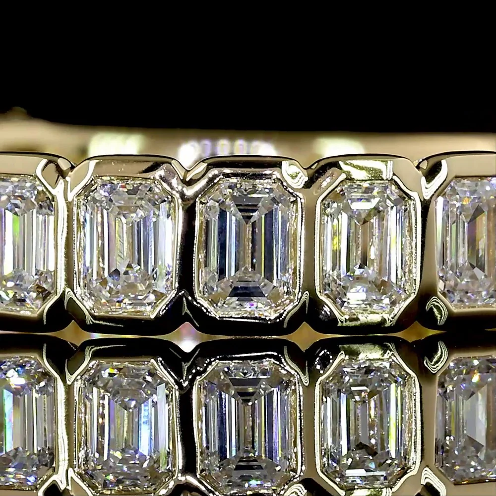 14K Yellow Gold 3/4 Eternity Band with Bezel Set Emerald Cut Lab Diamonds - 0.94 Carats Total Diamond Weight, E-F Color, VS Clarity - Covaloro Fine Jewelry - Image 2