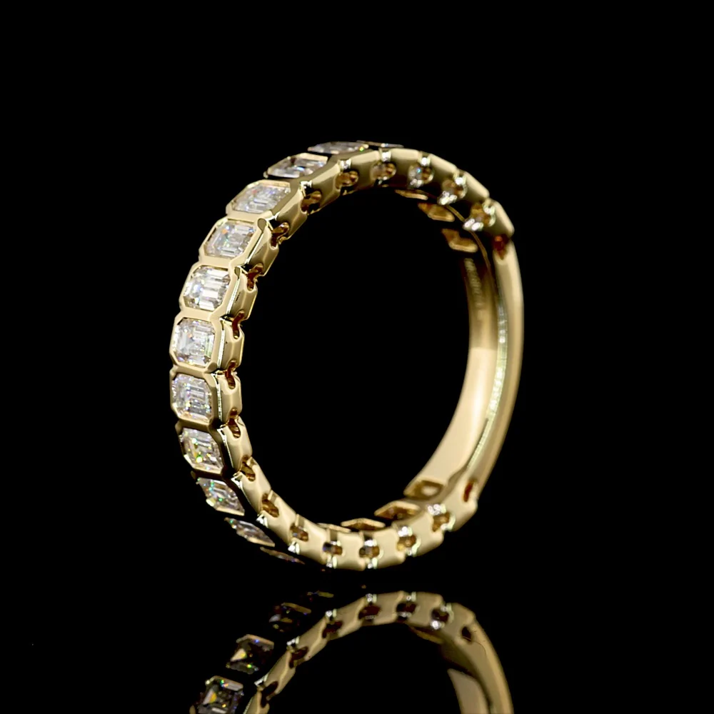 14K Yellow Gold 3/4 Eternity Band with Bezel Set Emerald Cut Lab Diamonds - 0.94 Carats Total Diamond Weight, E-F Color, VS Clarity - Covaloro Fine Jewelry - Image 4