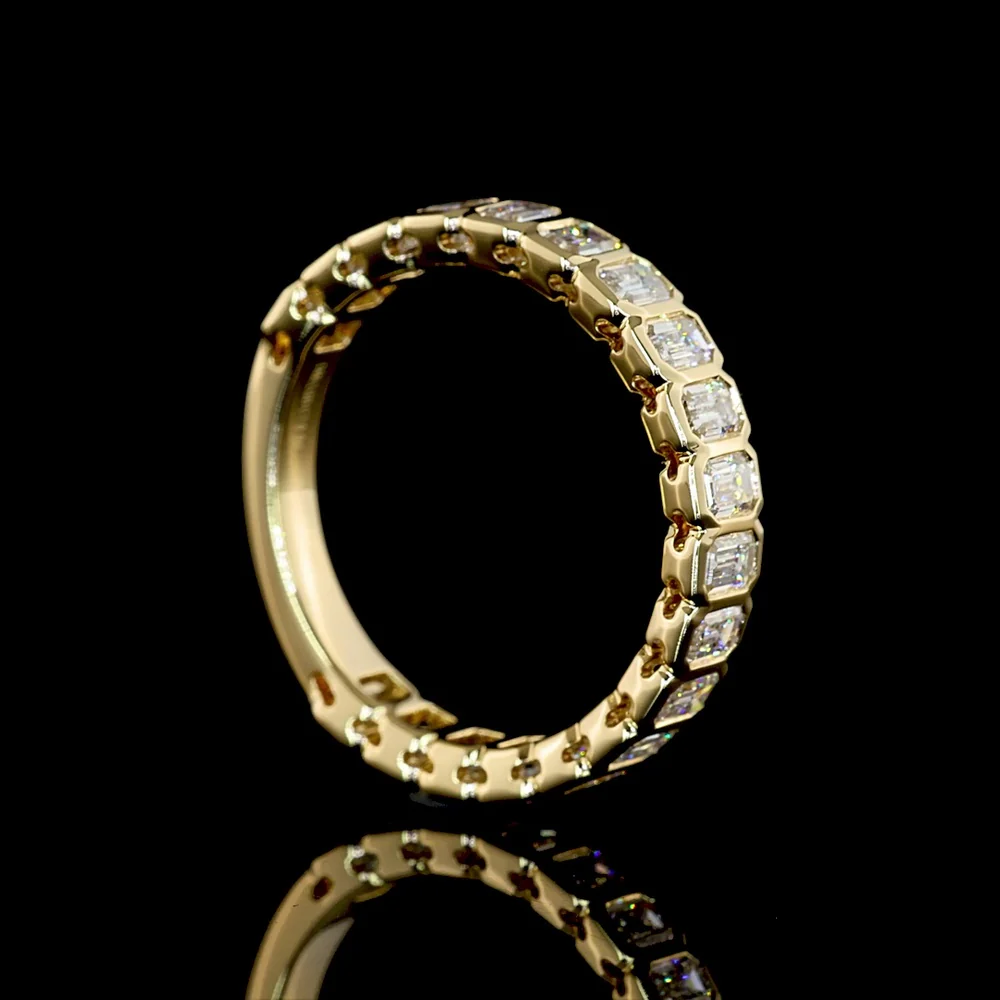 14K Yellow Gold 3/4 Eternity Band with Bezel Set Emerald Cut Lab Diamonds - 0.96 Total Carat Weight - Covaloro Fine Jewelry - Image 3