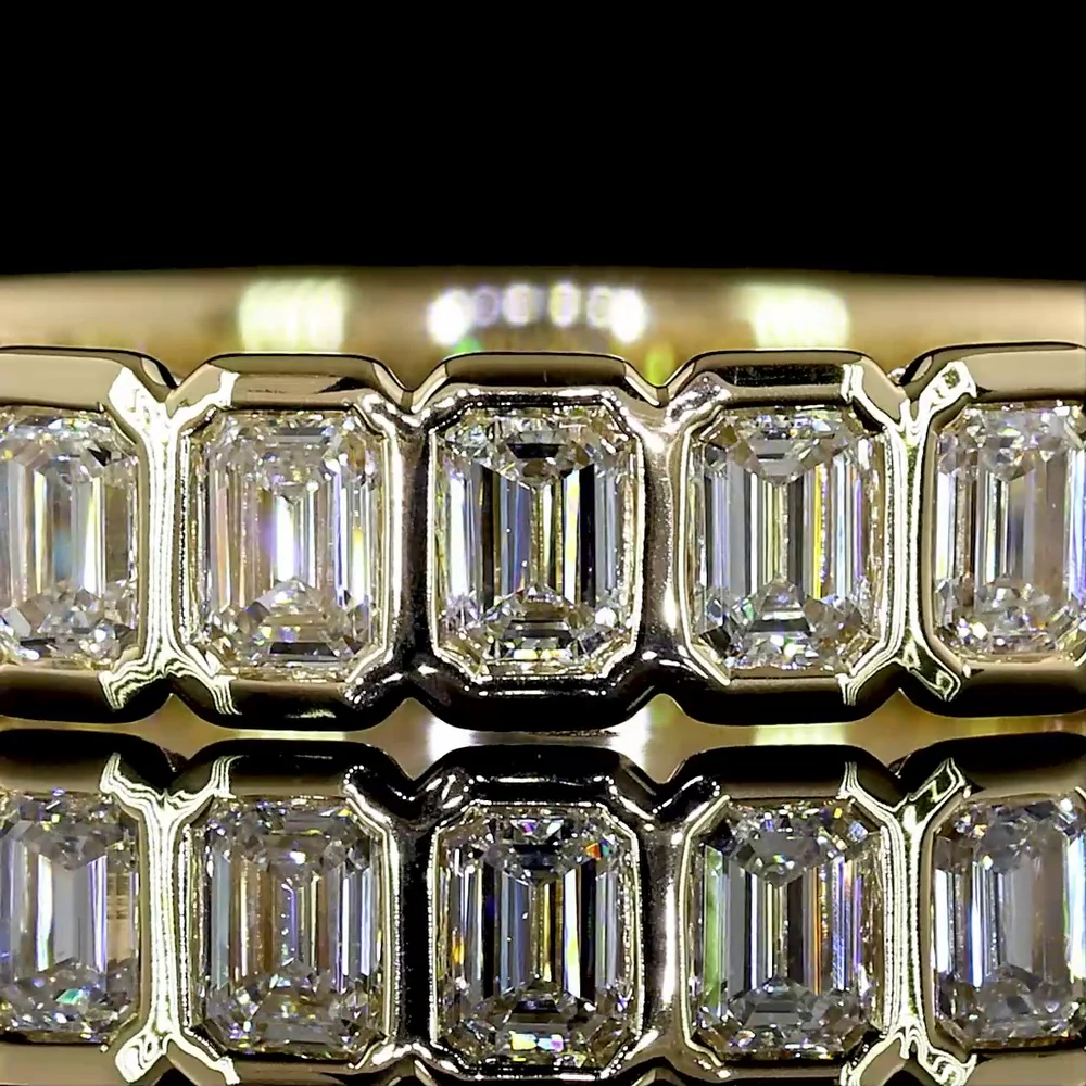 14K Yellow Gold 3/4 Eternity Band with Bezel Set Emerald Cut Lab Diamonds - 1.34 Carats Total Diamond Weight - Covaloro Fine Jewelry - Image 2