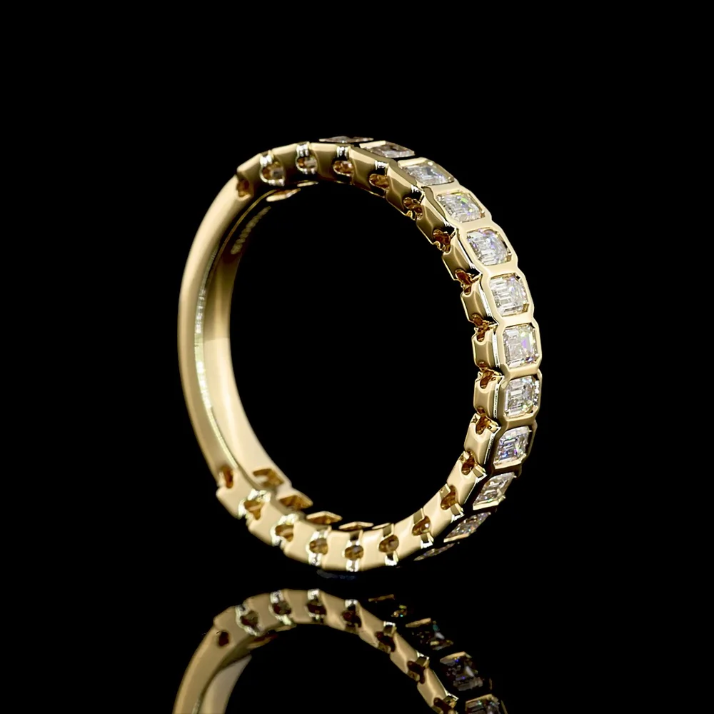 14K Yellow Gold 3/4 Eternity Band with Bezel Set Emerald Cut Lab Diamonds - 1.34 Carats Total Diamond Weight - Covaloro Fine Jewelry - Image 3
