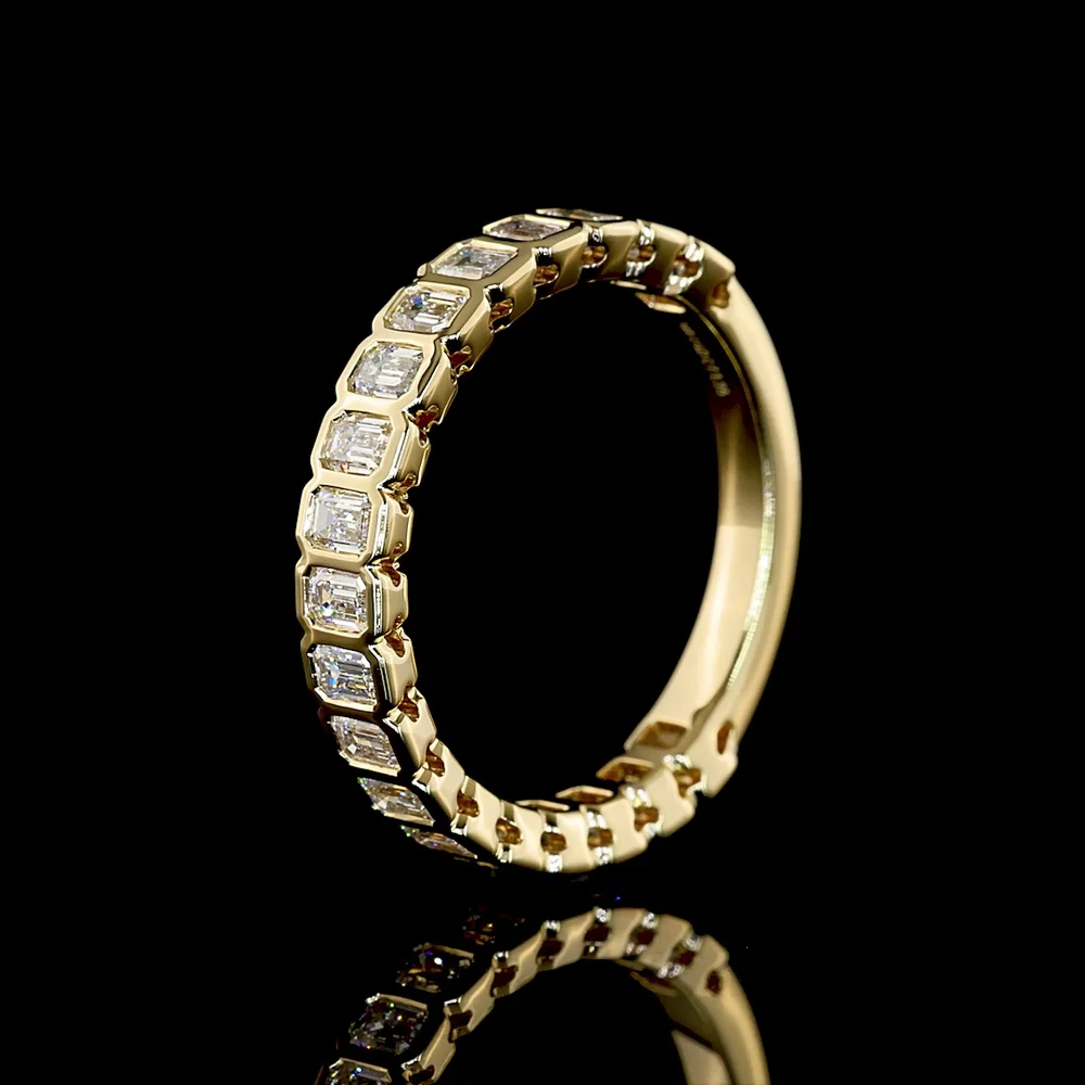 14K Yellow Gold 3/4 Eternity Band with Bezel Set Emerald Cut Lab Diamonds - 1.34 Carats Total Diamond Weight - Covaloro Fine Jewelry - Image 4