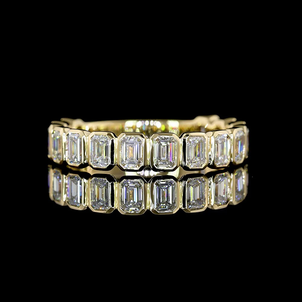 14K Yellow Gold 3/4 Eternity Band with Bezel Set Emerald Cut Lab Diamonds - 1.52 Carat Total Weight, E-F Color VS Clarity - Covaloro Fine Jewelry