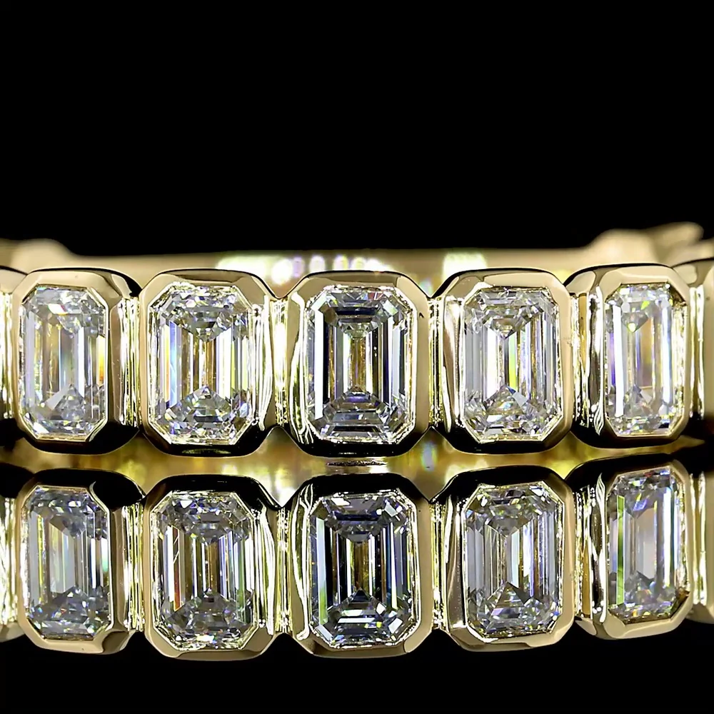 14K Yellow Gold 3/4 Eternity Band with Bezel Set Emerald Cut Lab Diamonds - 1.52 Carat Total Weight, E-F Color VS Clarity - Covaloro Fine Jewelry - Image 2