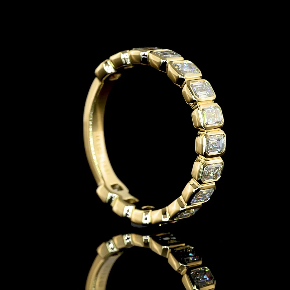 14K Yellow Gold 3/4 Eternity Band with Bezel Set Emerald Cut Lab Diamonds - 1.52 Carat Total Weight, E-F Color VS Clarity - Covaloro Fine Jewelry - Image 3
