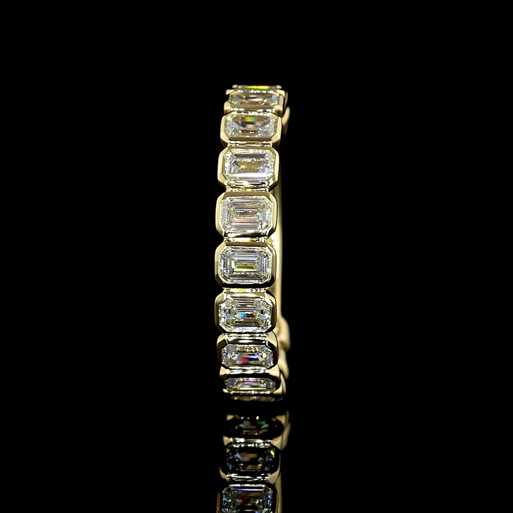 14K Yellow Gold 3/4 Eternity Band with Bezel Set Emerald Cut Lab Diamonds - 1.52 Carat Total Weight, E-F Color VS Clarity - Covaloro Fine Jewelry - Image 4