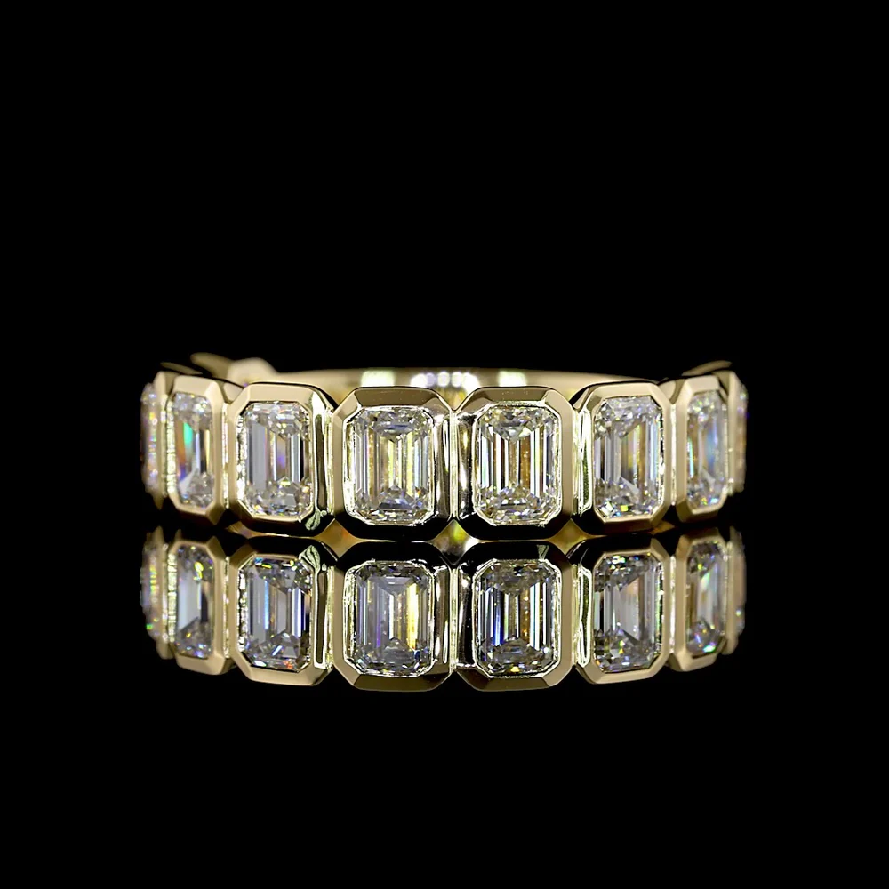 14K Yellow Gold 3/4 Eternity Band with Bezel Set Emerald Cut Lab Diamonds - 2.15 Carat Total Weight (11 Stones, E-F Color, VS1 Clarity) - Covaloro Fine Jewelry