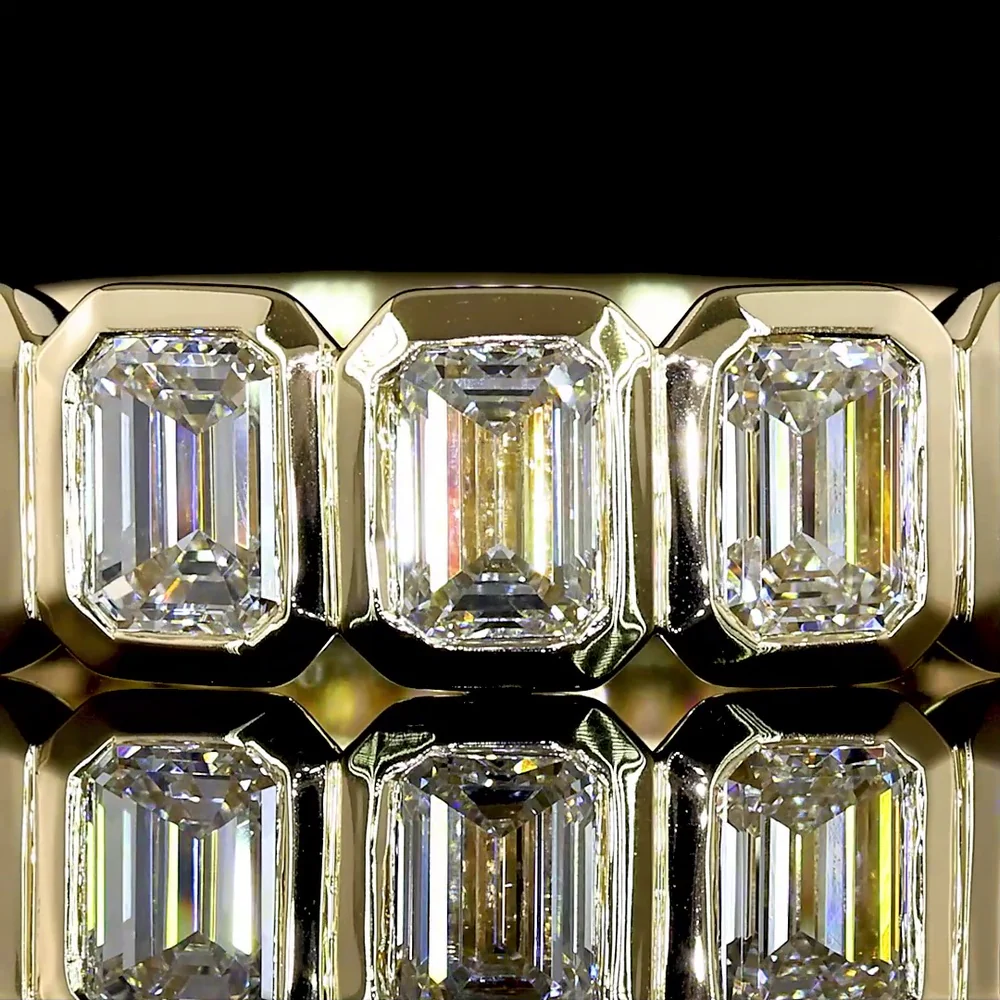 14K Yellow Gold 3/4 Eternity Band with Bezel Set Emerald Cut Lab Diamonds - 2.15 Carat Total Weight (11 Stones, E-F Color, VS1 Clarity) - Covaloro Fine Jewelry - Image 2