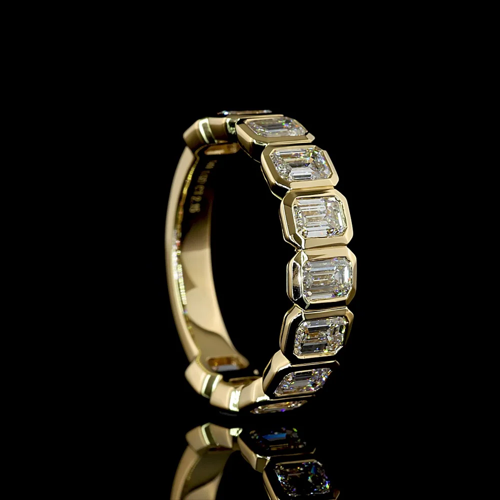 14K Yellow Gold 3/4 Eternity Band with Bezel Set Emerald Cut Lab Diamonds - 2.15 Carat Total Weight (11 Stones, E-F Color, VS1 Clarity) - Covaloro Fine Jewelry - Image 3