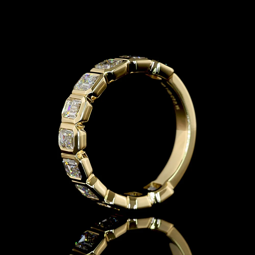 14K Yellow Gold 3/4 Eternity Band with Bezel Set Emerald Cut Lab Diamonds - 2.15 Carat Total Weight (11 Stones, E-F Color, VS1 Clarity) - Covaloro Fine Jewelry - Image 4