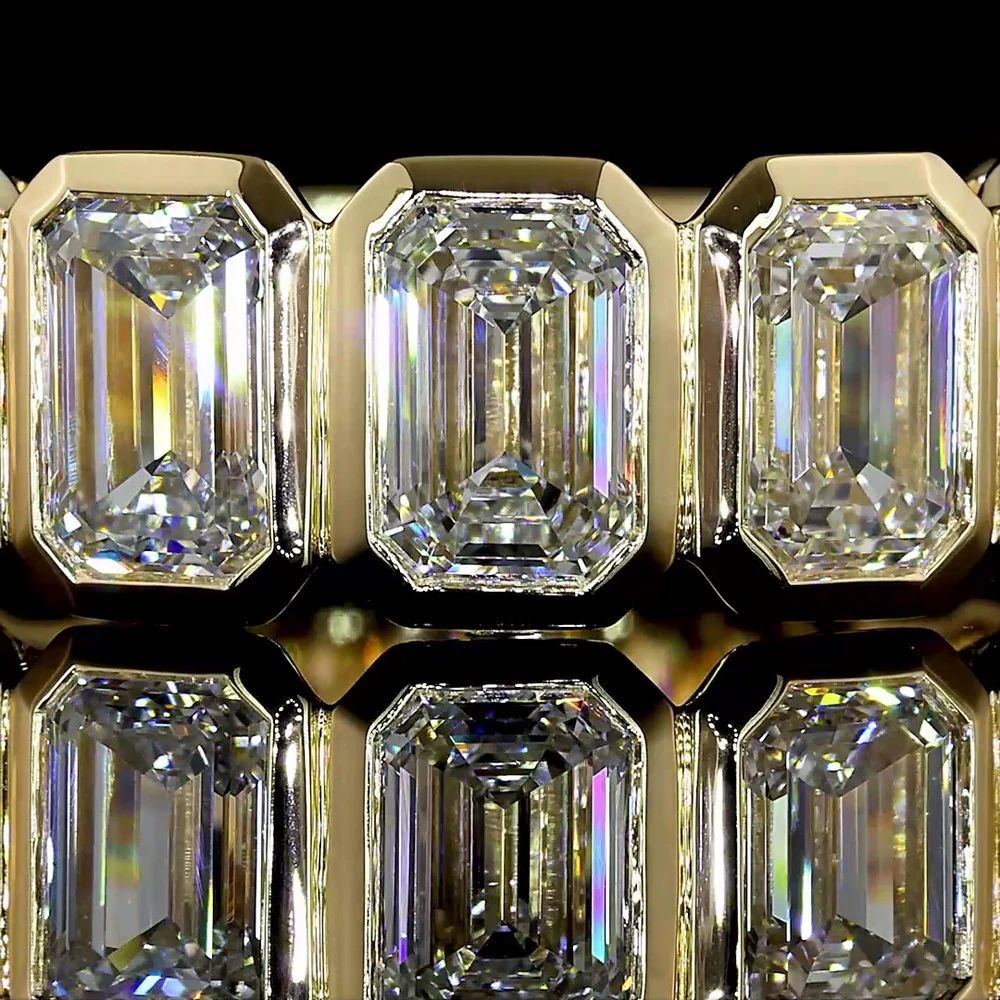 14K Yellow Gold 3/4 Eternity Band with Bezel Set Emerald Cut Lab Diamonds - 4.61 Carat Total Weight, E-F Color VS Clarity - Covaloro Fine Jewelry - Image 2