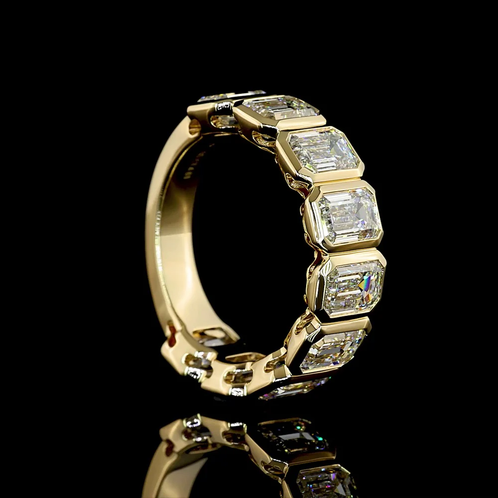 14K Yellow Gold 3/4 Eternity Band with Bezel Set Emerald Cut Lab Diamonds - 4.61 Carat Total Weight, E-F Color VS Clarity - Covaloro Fine Jewelry - Image 3
