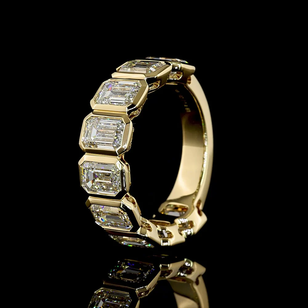 14K Yellow Gold 3/4 Eternity Band with Bezel Set Emerald Cut Lab Diamonds - 4.61 Carat Total Weight, E-F Color VS Clarity - Covaloro Fine Jewelry - Image 4