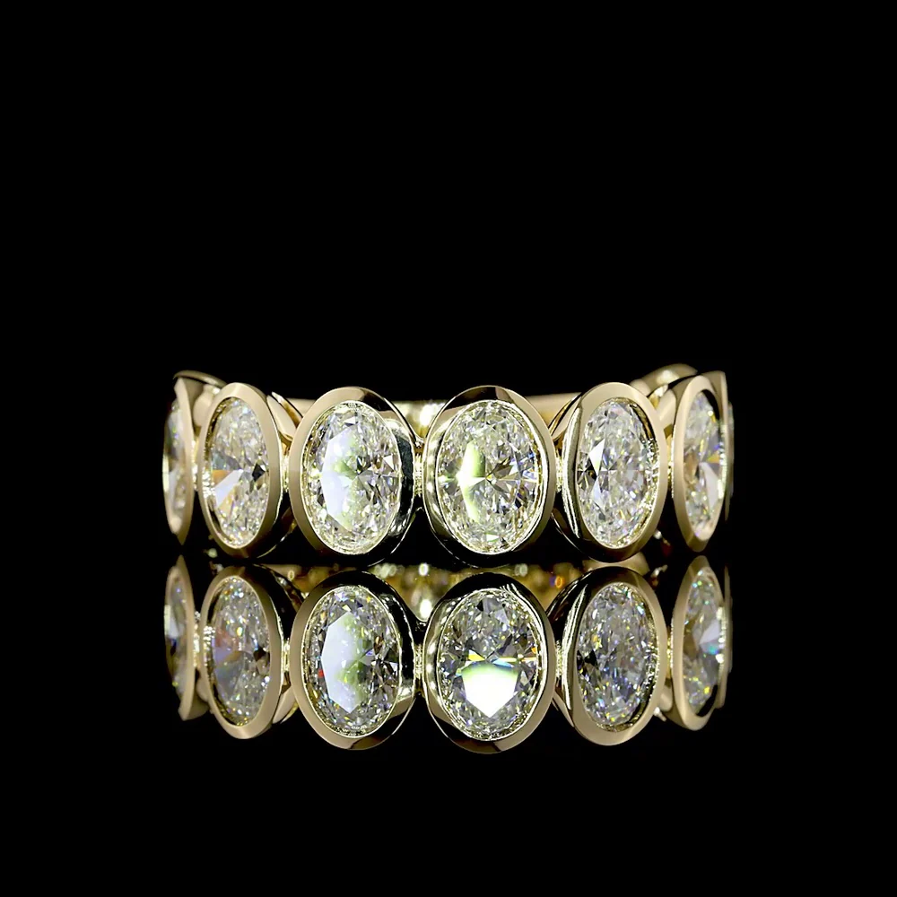 14K Yellow Gold 3/4 Eternity Band with Bezel Set North-South Oval Natural Diamonds - 3.08 Carat Total Weight - Covaloro Fine Jewelry