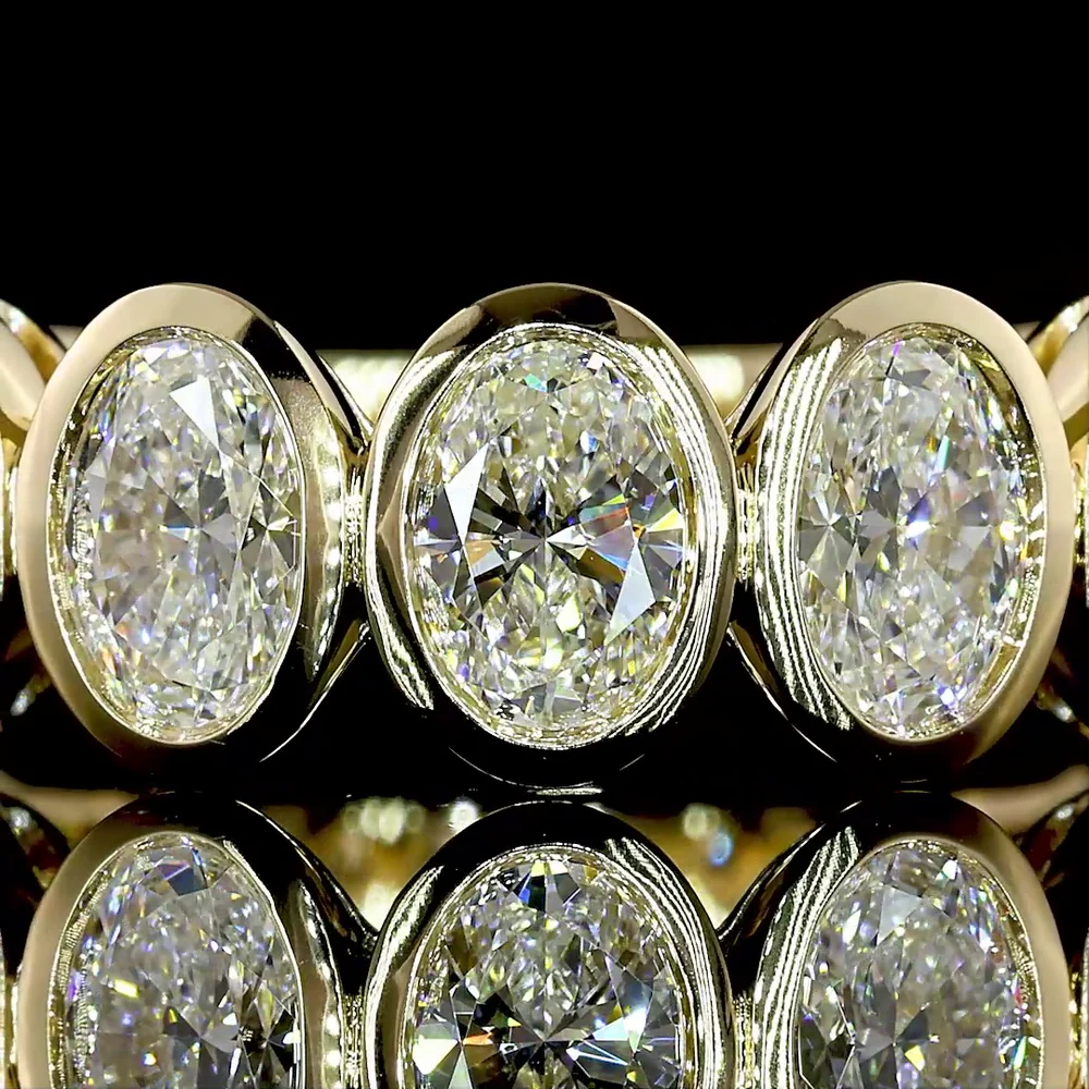 14K Yellow Gold 3/4 Eternity Band with Bezel Set North-South Oval Natural Diamonds - 3.08 Carat Total Weight - Covaloro Fine Jewelry - Image 2