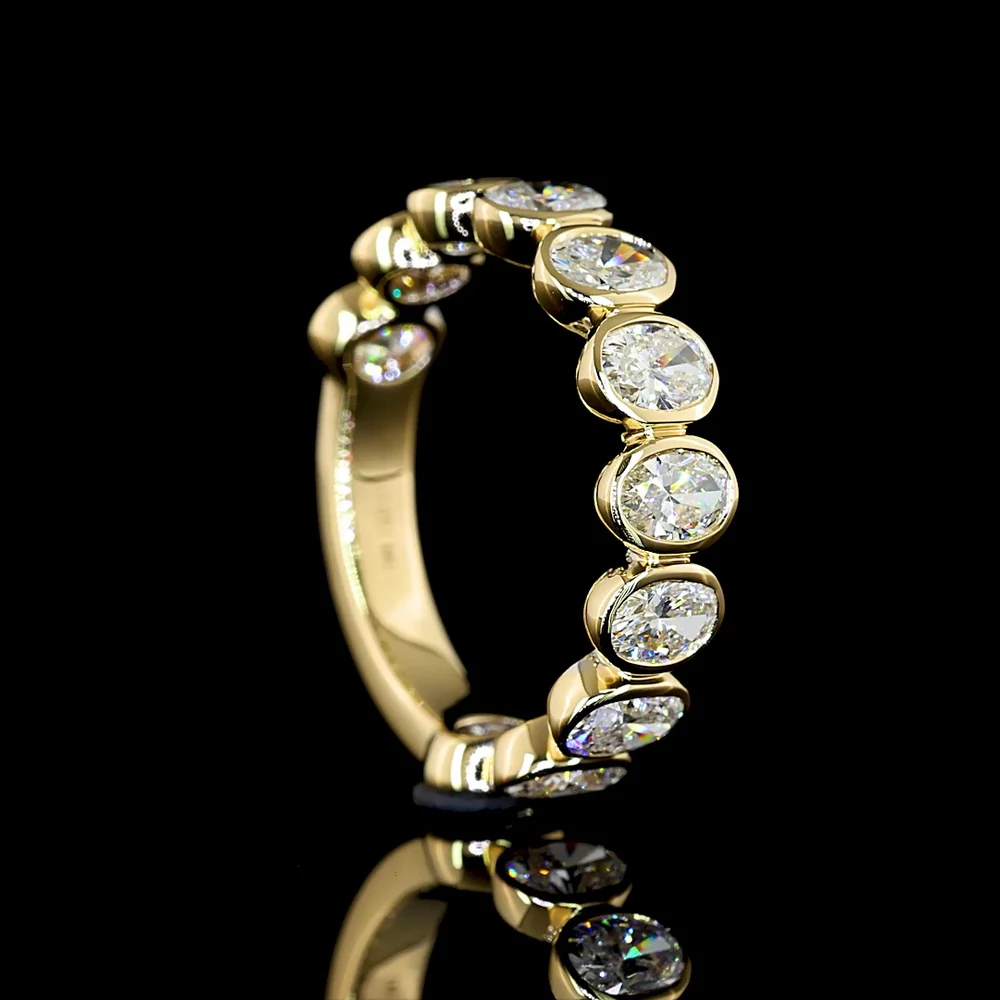 14K Yellow Gold 3/4 Eternity Band with Bezel Set Oval Cut Lab Diamonds - 1.55 Carat Total Weight - Covaloro Fine Jewelry - Image 3