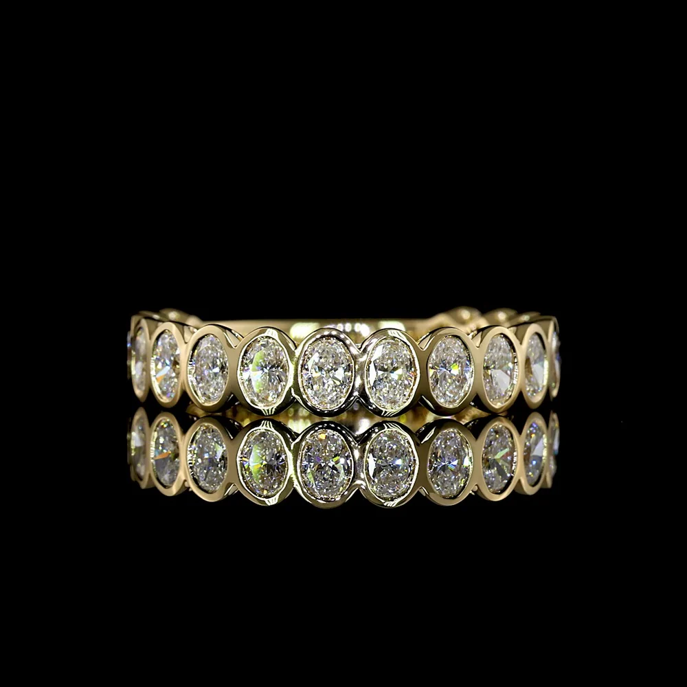 14K Yellow Gold 3/4 Eternity Band with Bezel-Set Oval Lab Diamonds - 0.89 Carats Total Diamond Weight - Covaloro Fine Jewelry