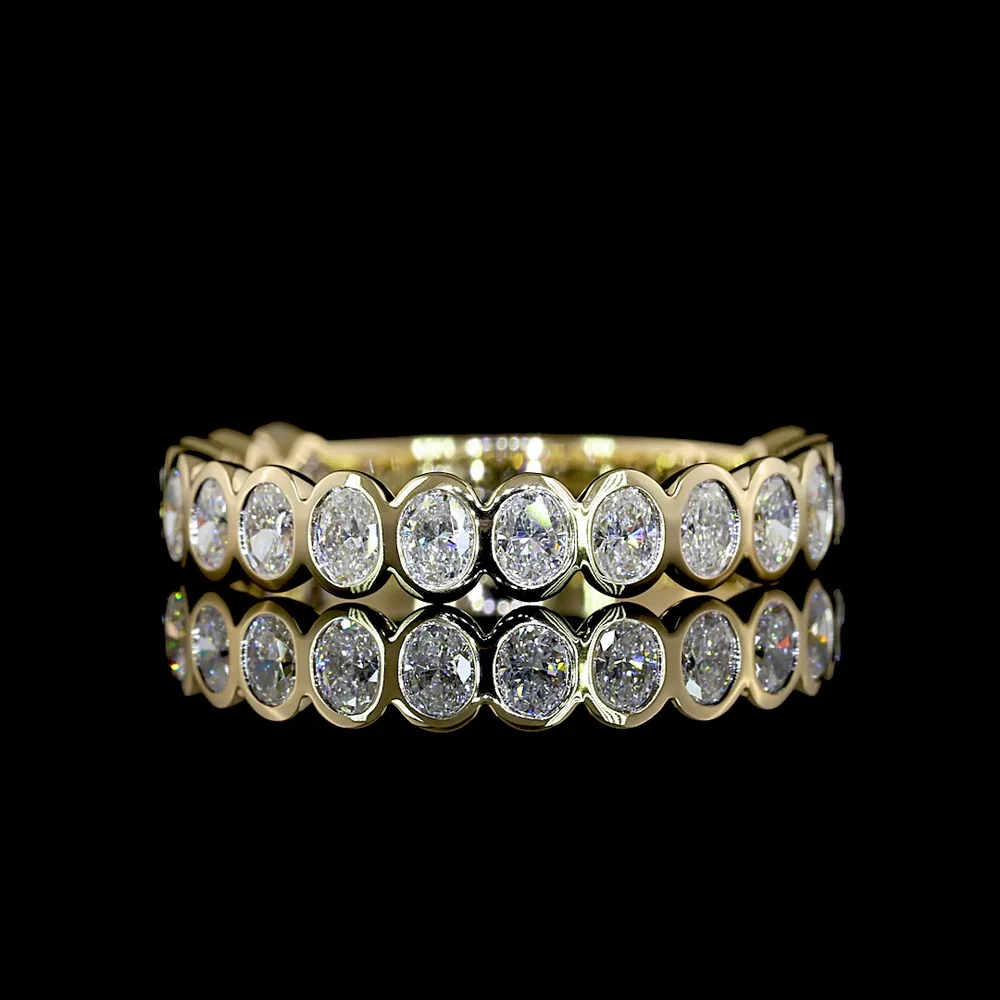 14K Yellow Gold 3/4 Eternity Band with Bezel Set Oval Lab Diamonds - 0.98 Total Carat Weight - Covaloro Fine Jewelry