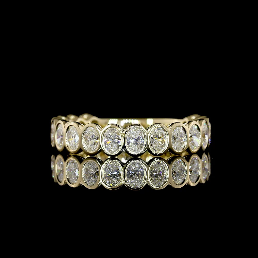 14K Yellow Gold 3/4 Eternity Band with Bezel-Set Oval Natural Diamonds - 1.19 Carat Total Weight, E-F Color, VS+ Clarity - Covaloro Fine Jewelry