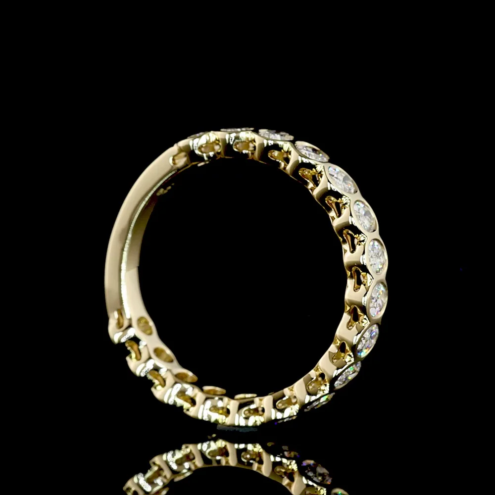14K Yellow Gold 3/4 Eternity Band with Bezel-Set Oval Natural Diamonds - 1.19 Carat Total Weight, E-F Color, VS+ Clarity - Covaloro Fine Jewelry - Image 3