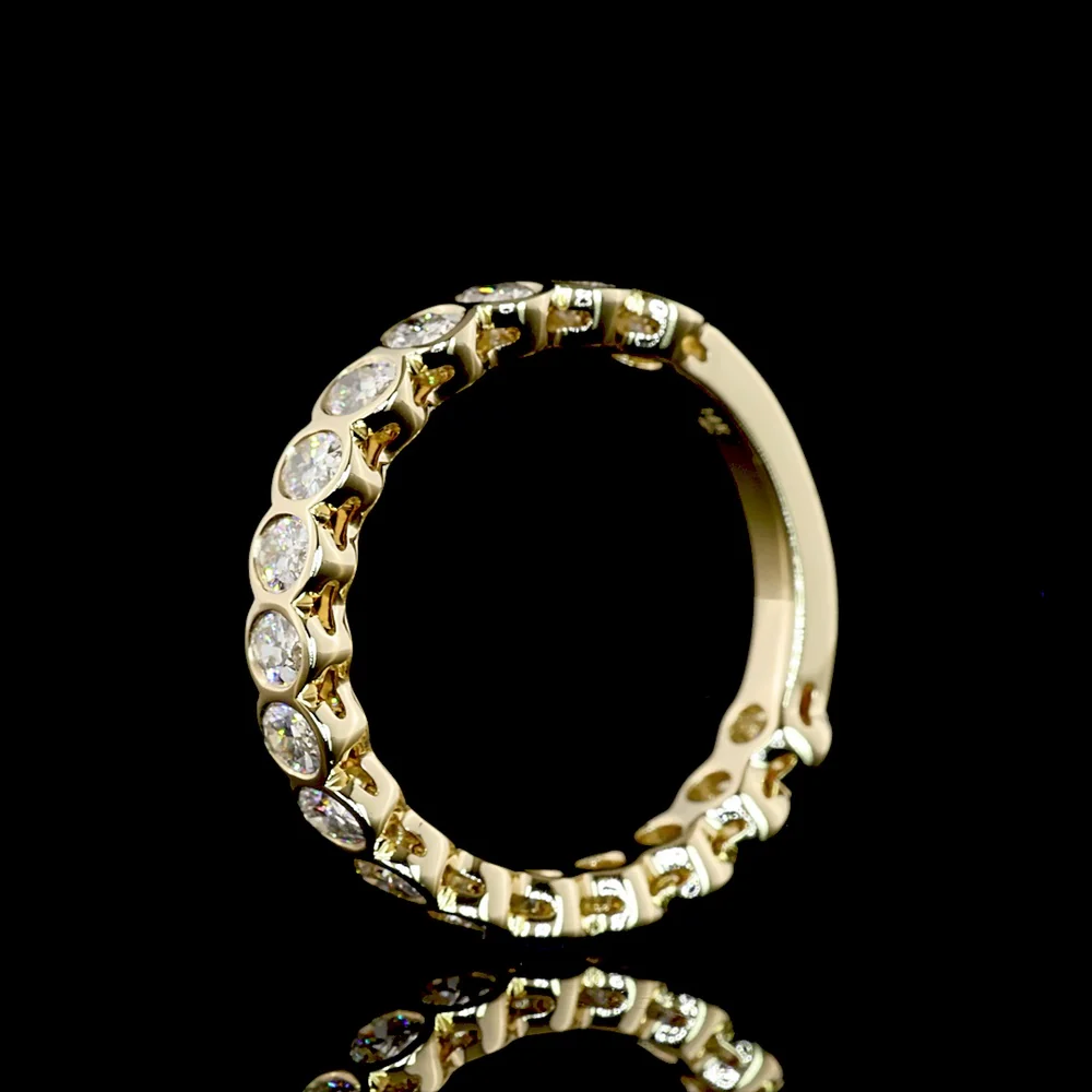 14K Yellow Gold 3/4 Eternity Band with Bezel-Set Oval Natural Diamonds - 1.19 Carat Total Weight, E-F Color, VS+ Clarity - Covaloro Fine Jewelry - Image 4