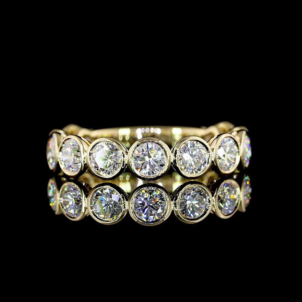 14K Yellow Gold 3/4 Eternity Band with Bezel Set Round Lab Diamonds - 1.94 Carat Total Weight, E-F Color, VS Clarity - Covaloro Fine Jewelry