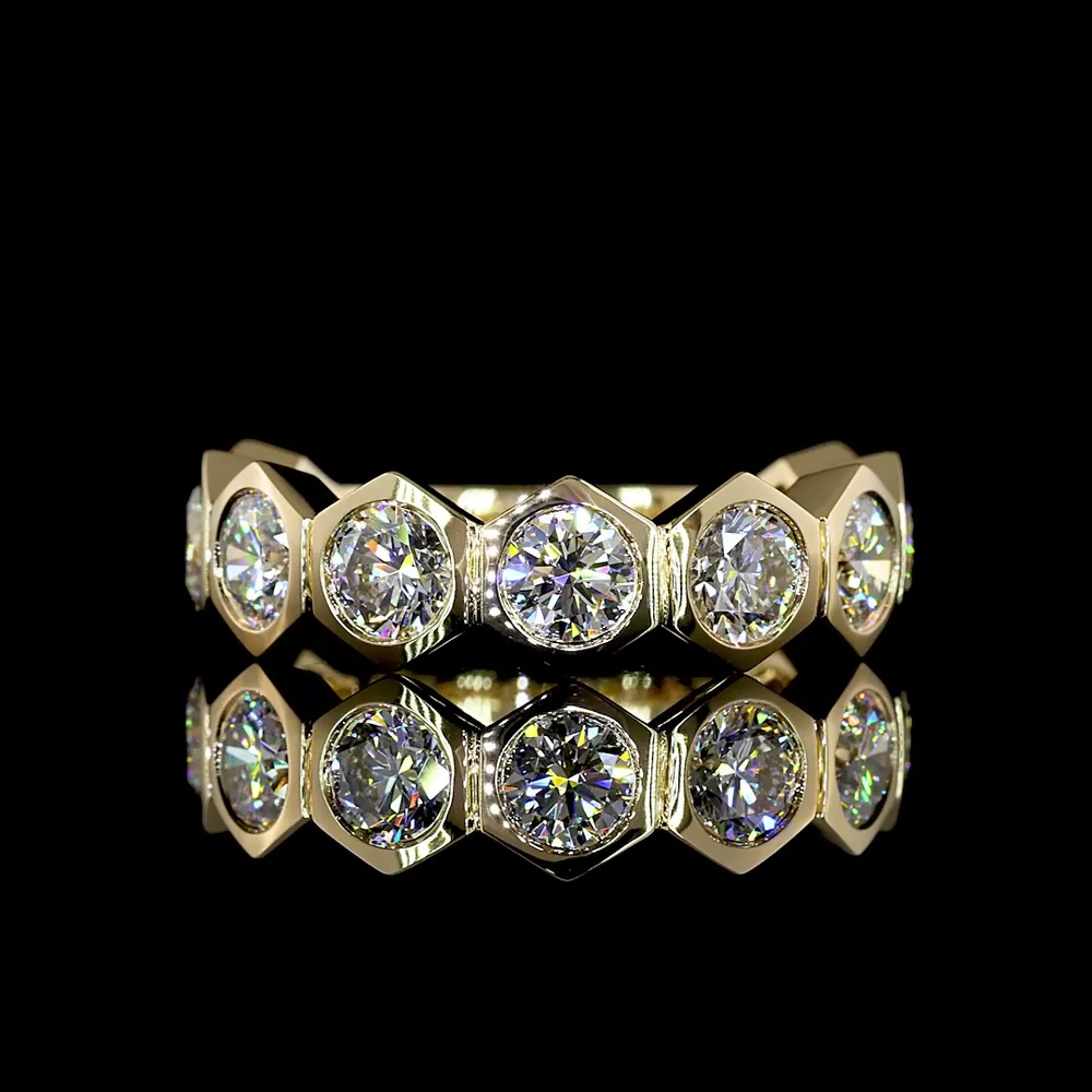 14K Yellow Gold 3/4 Eternity Band with Bezel Set Round Lab Diamonds - 2.76 Carat Total Weight, E-F Color, VS Clarity - Covaloro Fine Jewelry