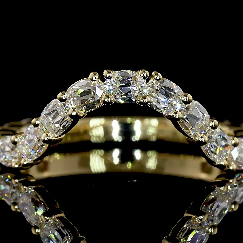 14K Yellow Gold 3/4 Eternity Band with East-West Antique Cushion Cut Lab Diamonds - 0.93 Carat Total Weight - Covaloro Fine Jewelry - Image 2