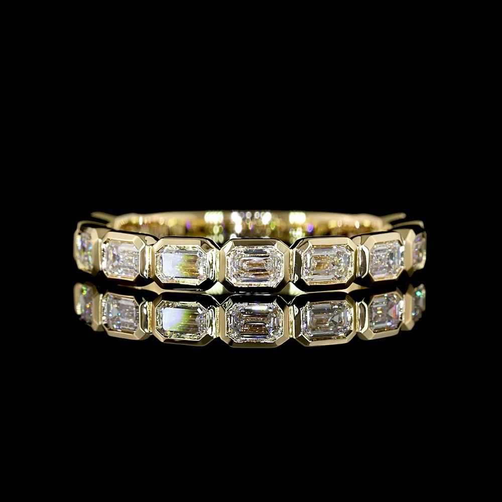 14K Yellow Gold 3/4 Eternity Band with East-West Bezel Set Emerald Cut Lab Diamonds - 1.00 Carats Total Diamond Weight - Covaloro Fine Jewelry