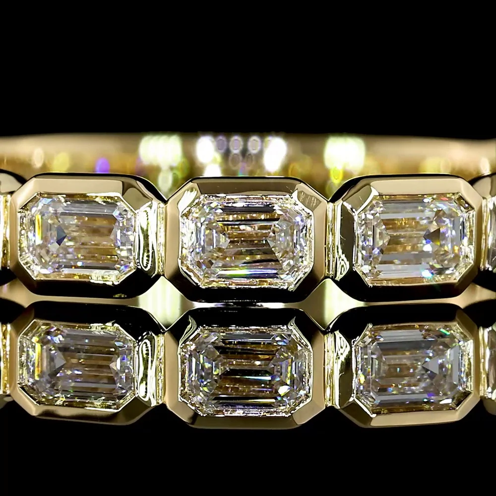 14K Yellow Gold 3/4 Eternity Band with East-West Bezel Set Emerald Cut Lab Diamonds - 1.00 Carats Total Diamond Weight - Covaloro Fine Jewelry - Image 2