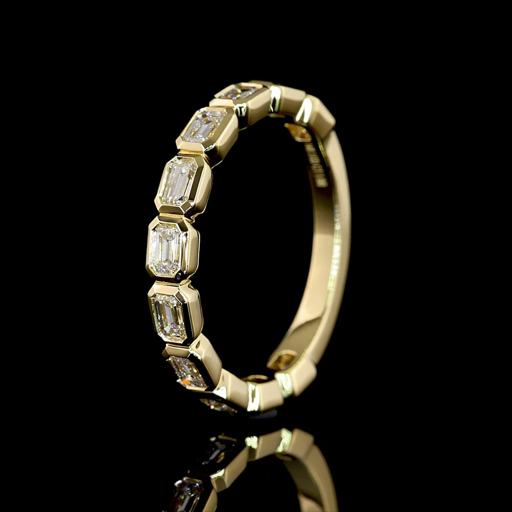 14K Yellow Gold 3/4 Eternity Band with East-West Bezel Set Emerald Cut Lab Diamonds - 1.00 Carats Total Diamond Weight - Covaloro Fine Jewelry - Image 4
