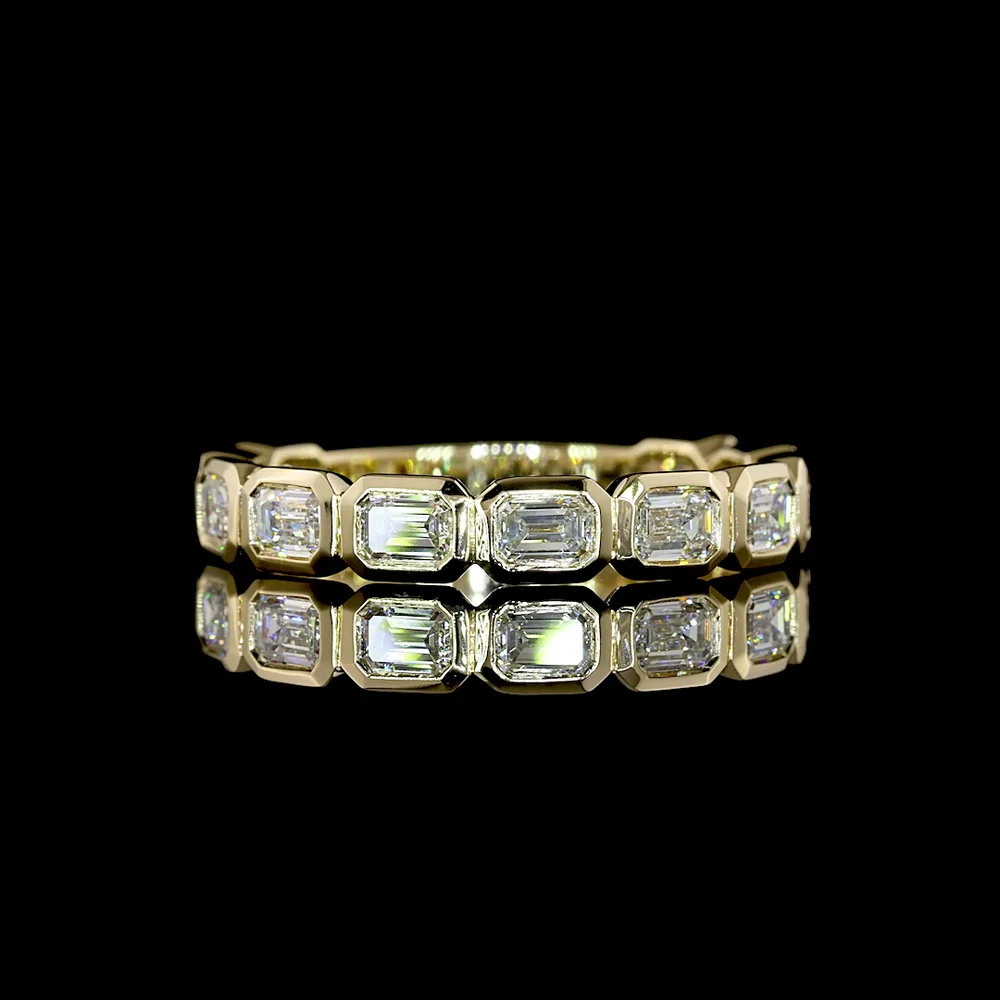 14K Yellow Gold 3/4 Eternity Band with East-West Bezel Set Emerald Cut Natural Diamonds - 1.14 Carats Total Diamond Weight - Covaloro Fine Jewelry