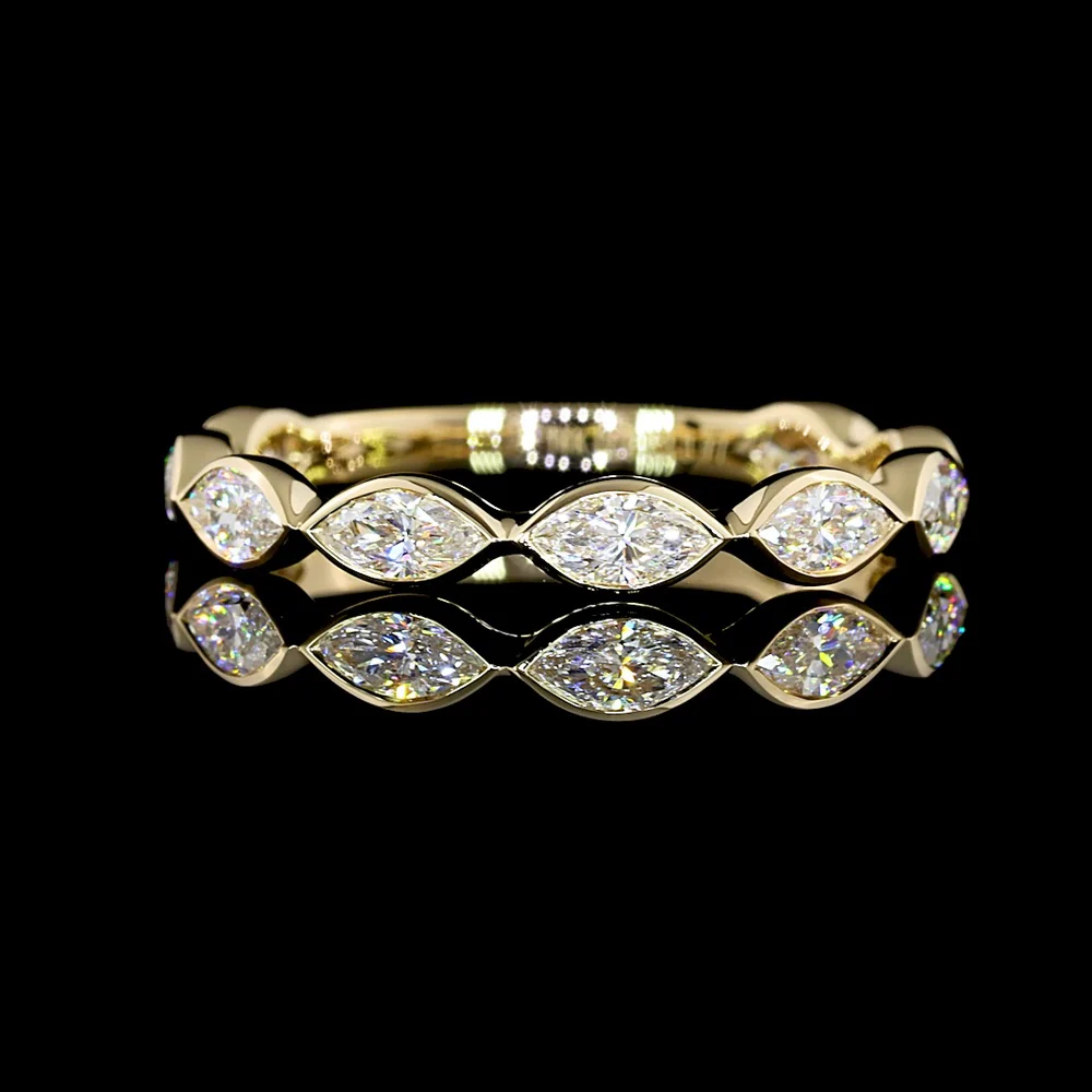 14K Yellow Gold 3/4 Eternity Band with East-West Bezel Set Marquise Cut Lab Diamonds - 0.77 Carat Total Diamond Weight - Covaloro Fine Jewelry