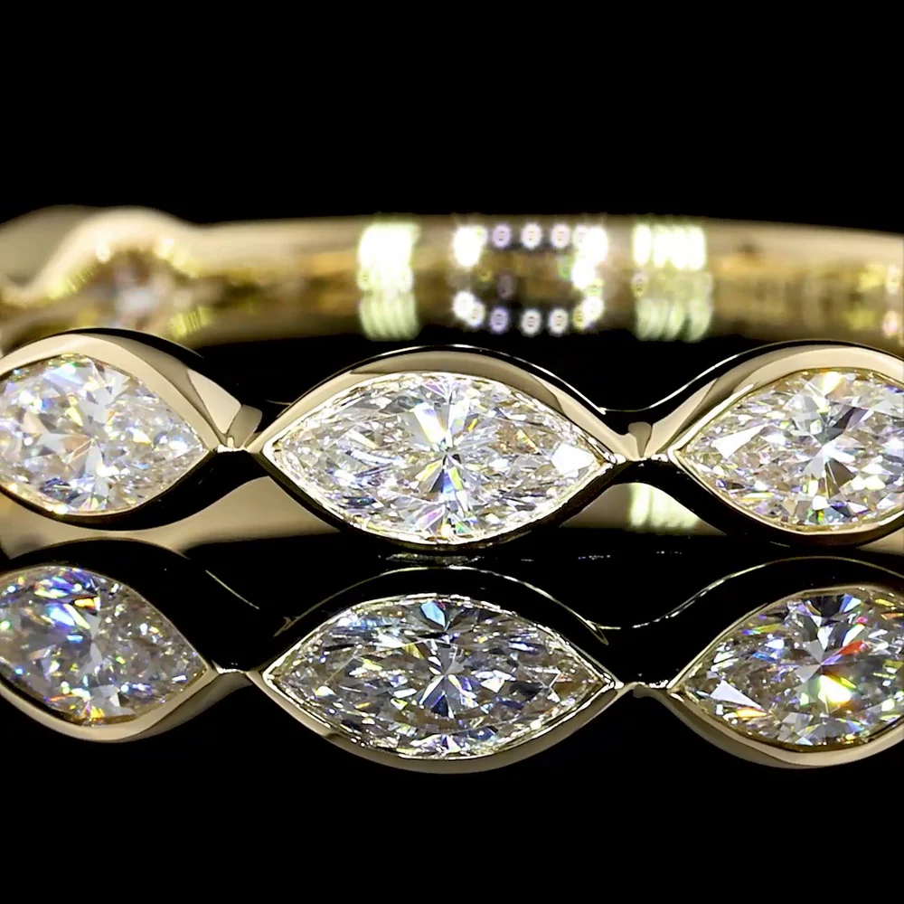 14K Yellow Gold 3/4 Eternity Band with East-West Bezel Set Marquise Cut Lab Diamonds - 0.77 Carat Total Diamond Weight - Covaloro Fine Jewelry - Image 2