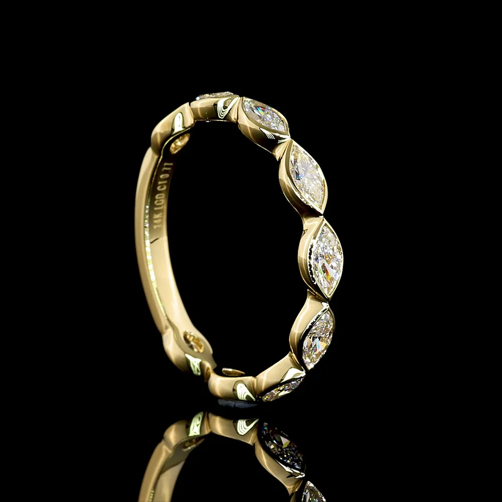 14K Yellow Gold 3/4 Eternity Band with East-West Bezel Set Marquise Cut Lab Diamonds - 0.77 Carat Total Diamond Weight - Covaloro Fine Jewelry - Image 3