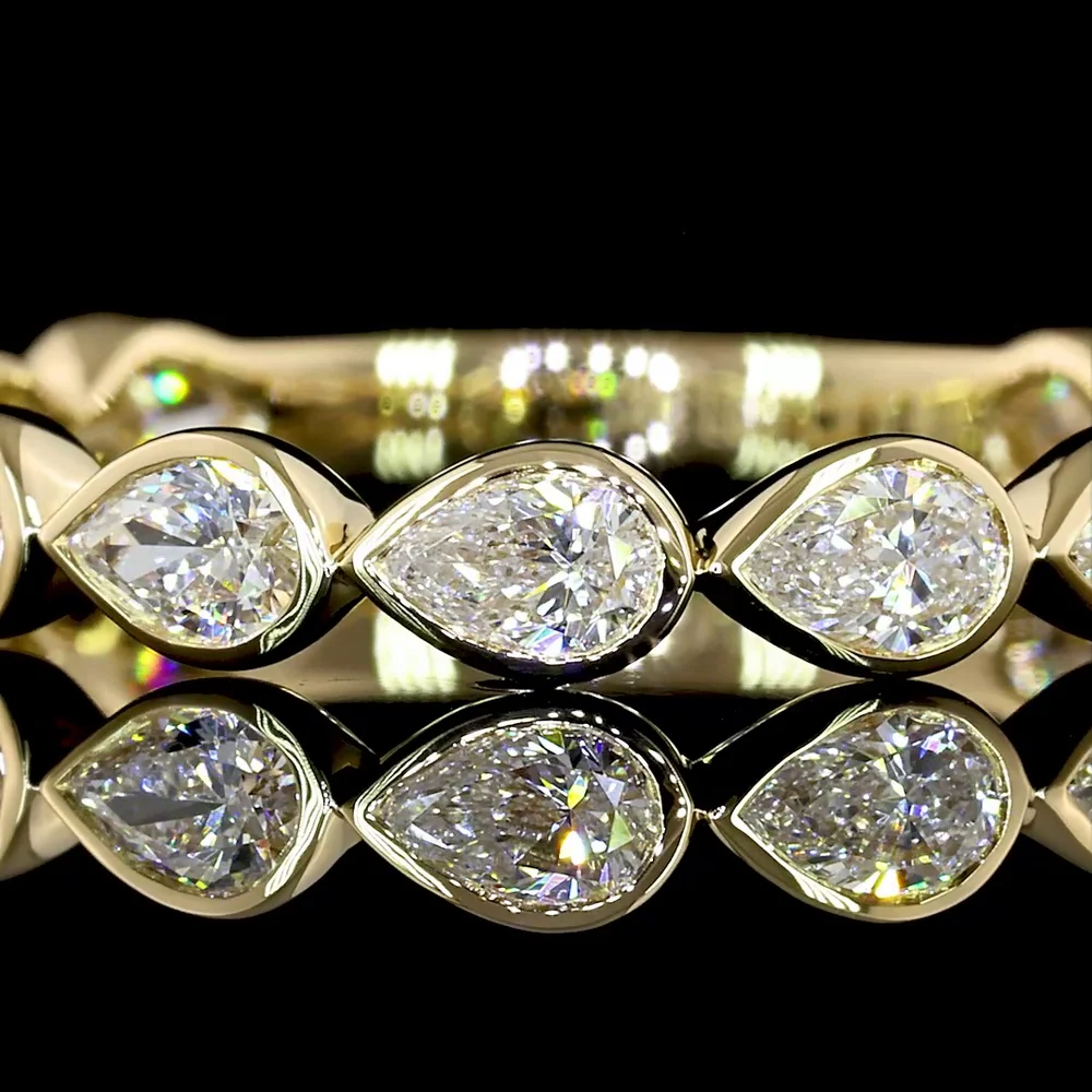 14K Yellow Gold 3/4 Eternity Band with East-West Bezel Set Pear Cut Lab Diamonds - 0.83 Carat Total Diamond Weight - Covaloro Fine Jewelry - Image 2